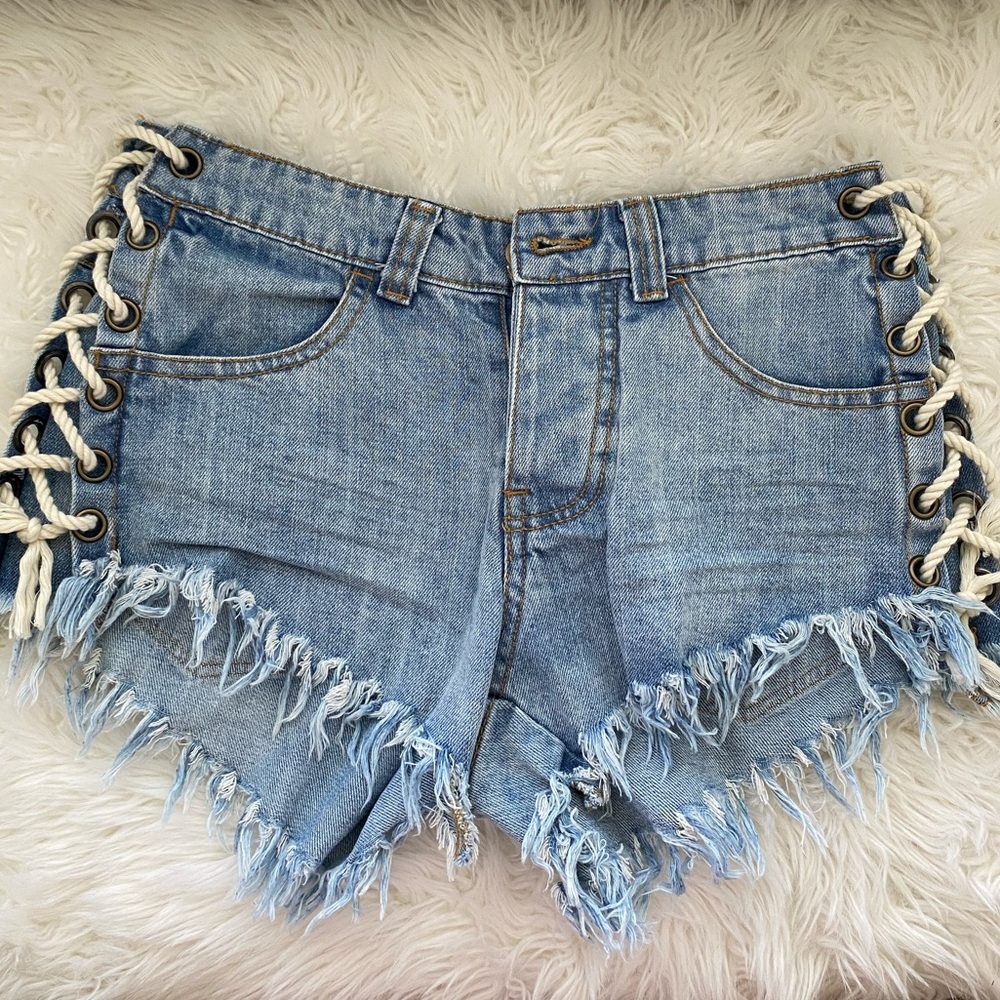 Vintage Havana Denim Shorts with Rope tie sides